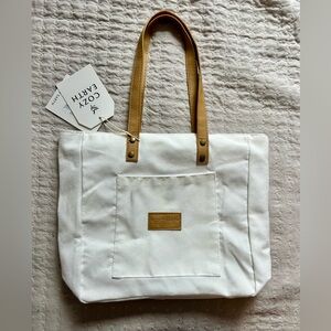 SOLD Cozy Earth White Tote Bag with Tan Handles